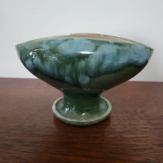 Ewenny Studio Pottery Vintage Squashed Vase Mottled Green Colours