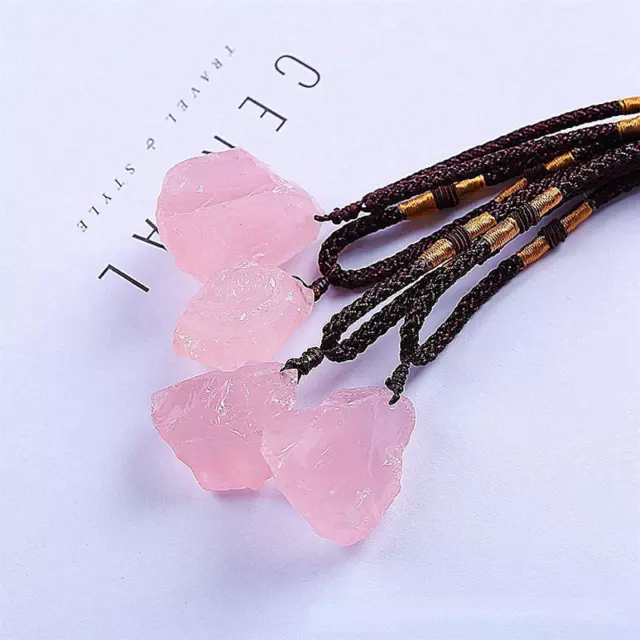 Raw Natural Pink Rose Quartz Crystal Pendant Chakra Healing Stone Necklace Gift