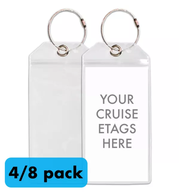 (4/8) Pack of Cruise Tags - Luggage Etag Holder with Zip Seal & Steel Loops