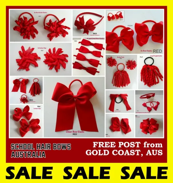 Red School Hair Accessories Bow Clip Elastic Ribbon Headband Korker Pack