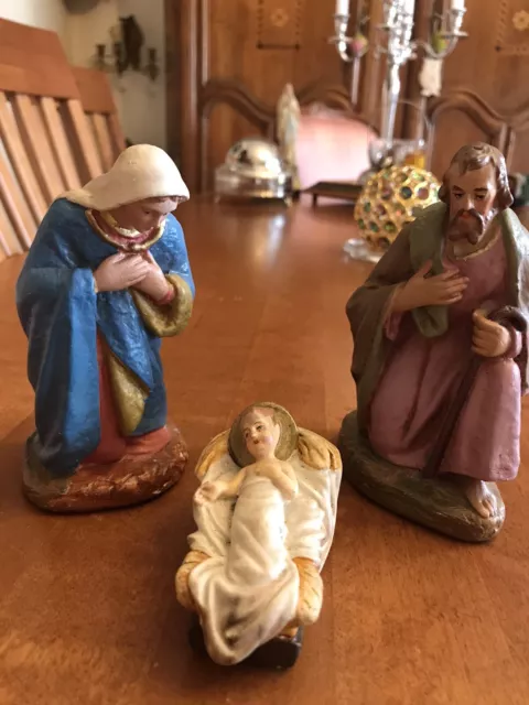 3 Krippenfiguren Gips Heilige Familie Krippe gemarktet Maria Josef  Jesuskind