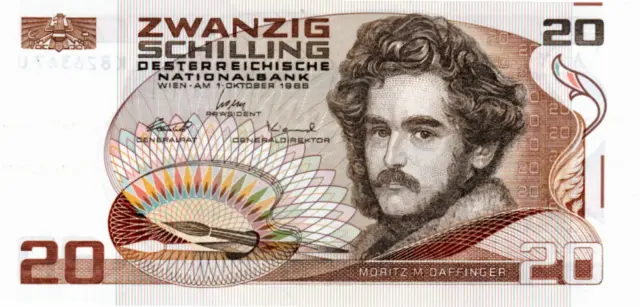 AUSTRIA 20 Schilling 1986 UNC Banknotes P-148 Prefix K Suffix U Paper Money