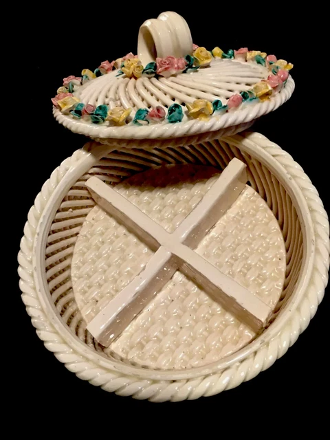 Porcelain trinket/Jewelry ￼Box W/ Lid. 4-Separate Sections.Hand Painted￼(￼ITALY)