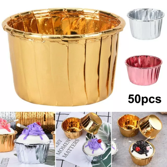 50 Pièces Aluminium Feuille Cupcake Papier Cupcake Cuisson Tasses Muffin De