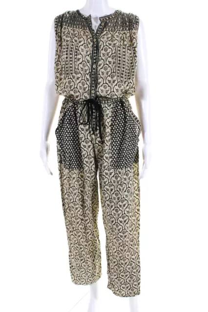 Etoile Isabel Marant Womens Button Up Sleeveless Jumpsuit Black Ivory Size FR 38