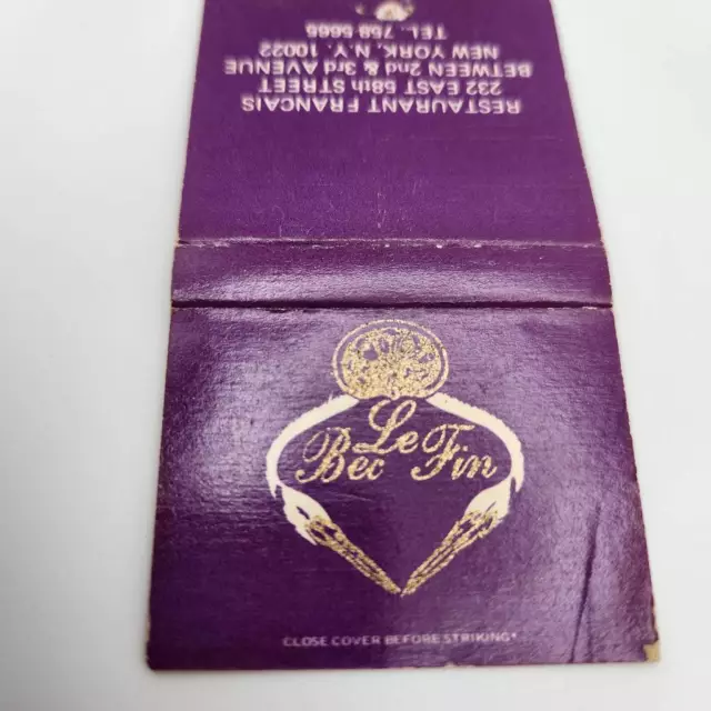 Vintage Matchcover Le Bec Fin French Restaurant 232 East 58th Street New York Ci