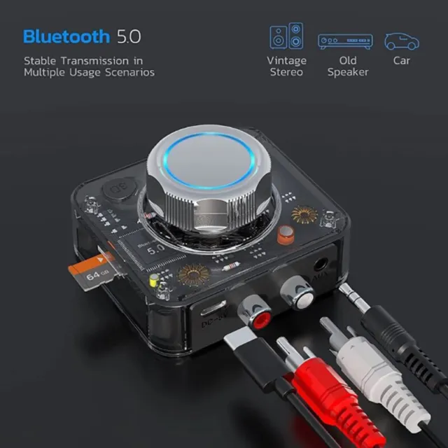 Bluetooth 5.0 Receiver 3D Stereo TF Card RCA 3.5mm AUX Jack Wireless Adapter