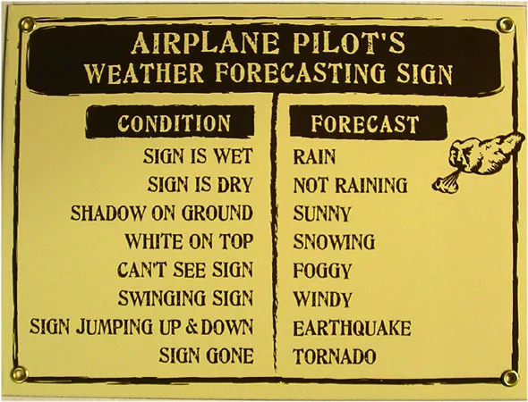 Airplane Pilot's Weather Forecast Vintage Aviation Porcelain Metal Sign