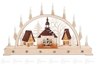 Schwibbogen mit Seiffener Dorf und Kurrende, elek. beleuchtet 77,5cmx46cmx7,5cm