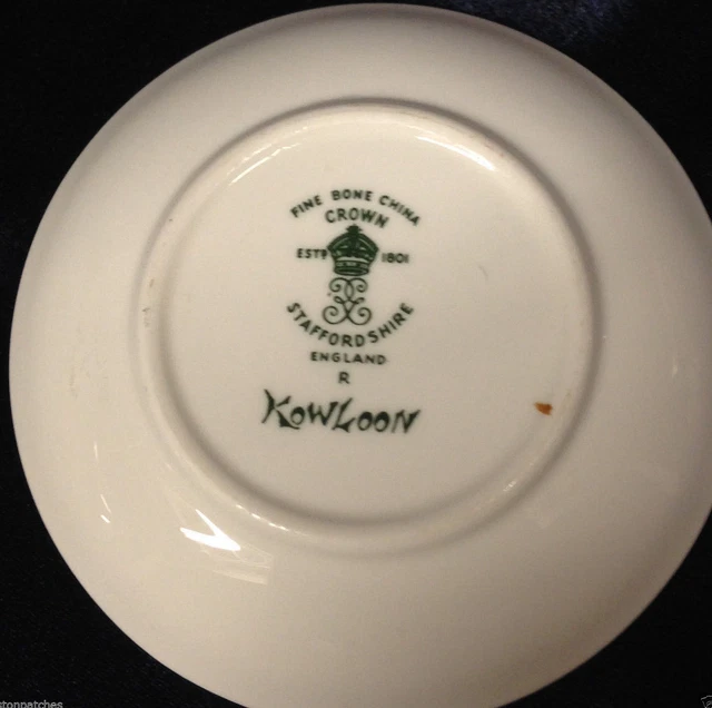 Krone Staffordshire Kowloon Butter Pat 3 5/8" Grüne Blumen & Urne 5