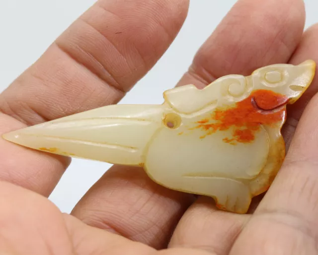 Collection ,-carved Chinese HeTian white jade beast amulet pendant D608