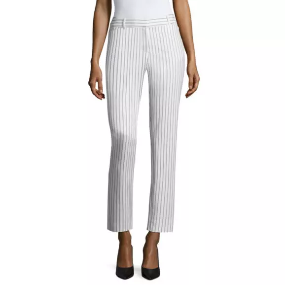 Liz Claiborne Classic Fit Cotton Emma Pant - Color: White Stripe MSRP $48 ()