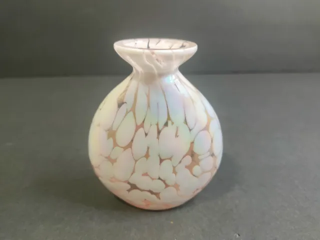 Vintage Silvestri Mouth Blown Glass Iridescent Deco Pink/White Vase