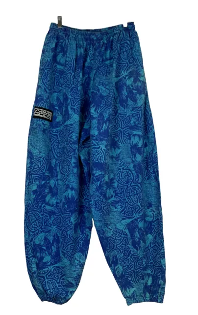 Vintage 80’s WAVE GODS Pants XL Blue Hawaiian Print Surf Parachute Harem Baggy