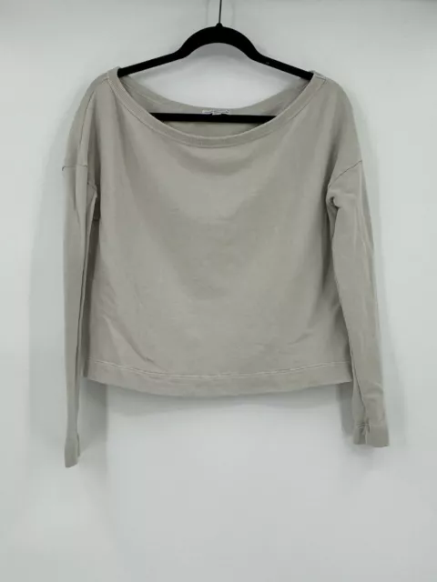 James Perse Womens Light Gray Boat Neck Long Sleeve Pullover Sweatshirt Sz 2/M