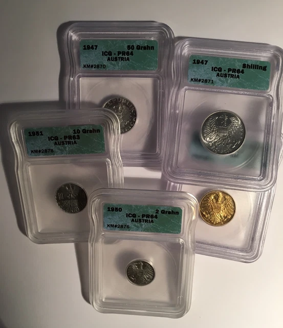 Austria Certified Icg Choice Proofs: 1951 10 & 20 Groschen, 1947 Schilling, 1947