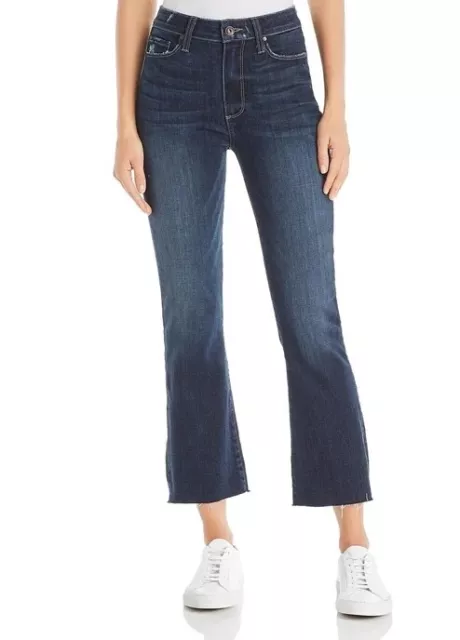 $225 PAIGE Colette Crop Flare Jeans Anza Frayed Hem STRETCH HighRise MINT Sz 25