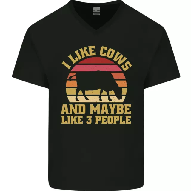 T-shirt da uomo collo a V cotone I Like Cows & 3 People divertente slogan sarcastico