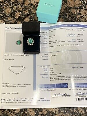 Tiffany & Co 18K Emerald Diamond Old Mine Art Deco Ring 6.42 TCW AGL Report
