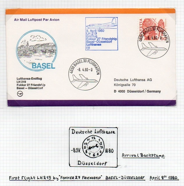 Lufthansa*  F. Flight Fokker 27 Friendship Lh219 *Basel-Dusseldorf* 1980 *18/9A
