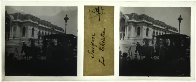 Cochinchine.Vietnam.Saigon.Le Théatre.Opéra.Stereo verre 45x107mm.Glass.1902.