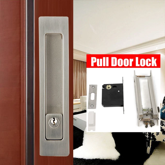 RECESSED SLIDING POCKET Door Brushed Nickel Pulls With Key For Indoor