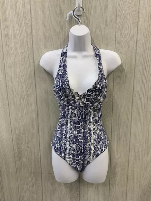 Heidi Klein Kenya Scallop Button Halter Swimsuit - Women's Size XS NEW MSRP $298