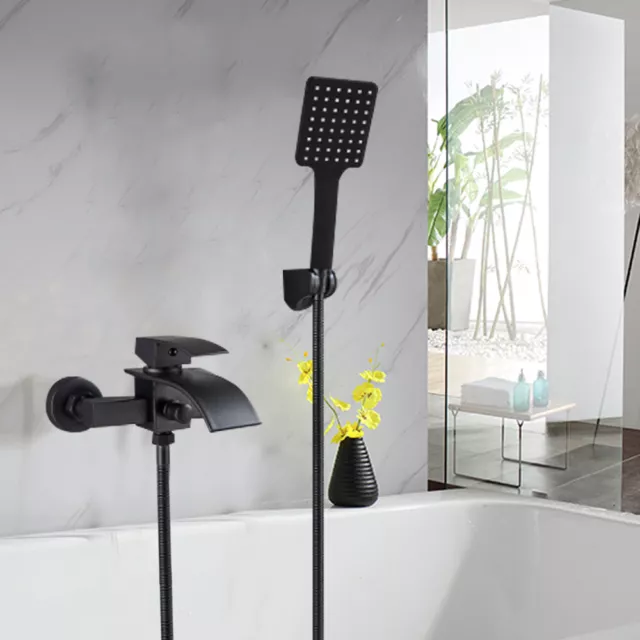 Schwarz Badewannenarmatur Duschset Wasserhahn Badewanne Wasserfall + Brasue