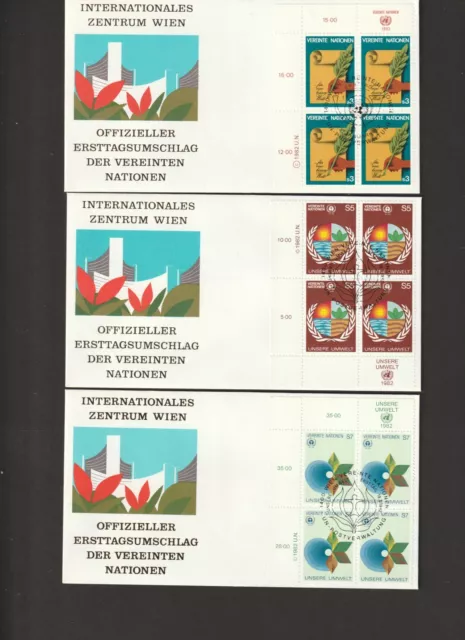 6 UNO-Wien-FDC - 4er Blocks - Mi. Nr. 23 - 28 ( 1982 Komplett ) TOP Zustand !  X