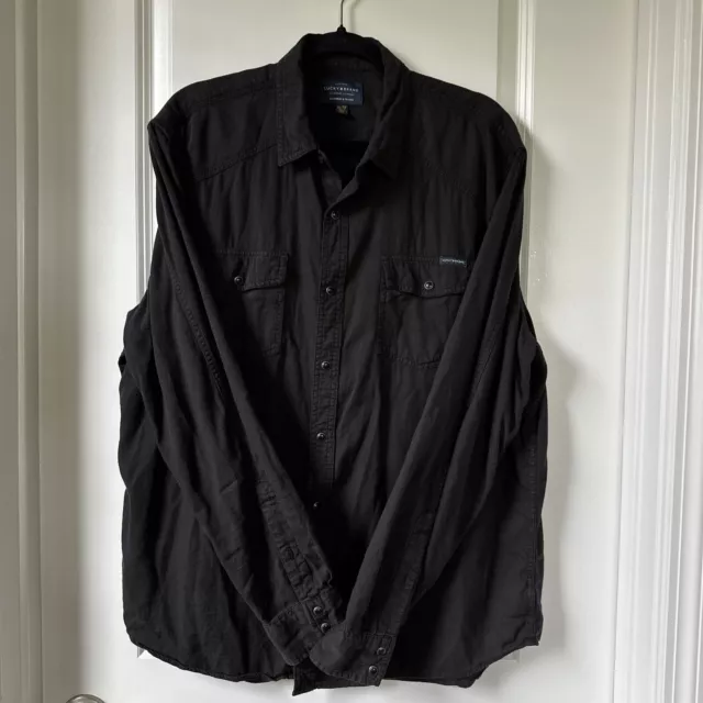 Lucky Brand Mens Washed and Worn Long Sleeve Black Button Down Shirt XL