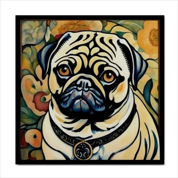 Pug Dog Ceramic Tile Portrait Art Nouveau Backsplash Border Home Decor