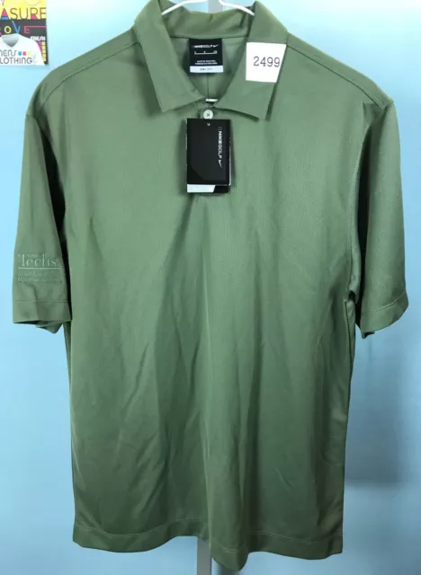 NWT Mens Nike Golf Dri-Fit Small Army Green Sheen Chevron SS Woven Striped Shirt