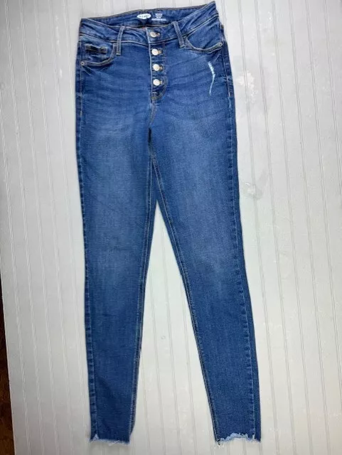 Old Navy Rockstar Size 4 Womens Jeans Button Fly Supper Skinny Raw Hem Mid Rise