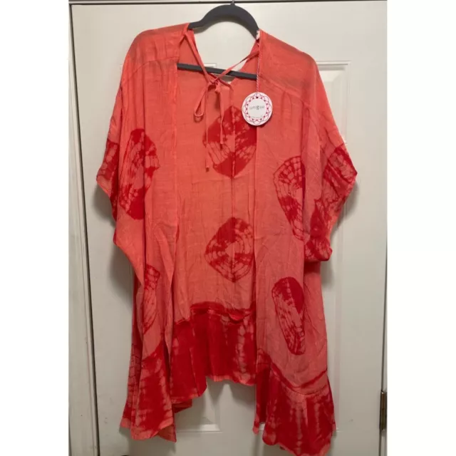 Umgee USA Womens Size M/L Oversized Shell Kimono Open Front Coverup Ruffle Hem