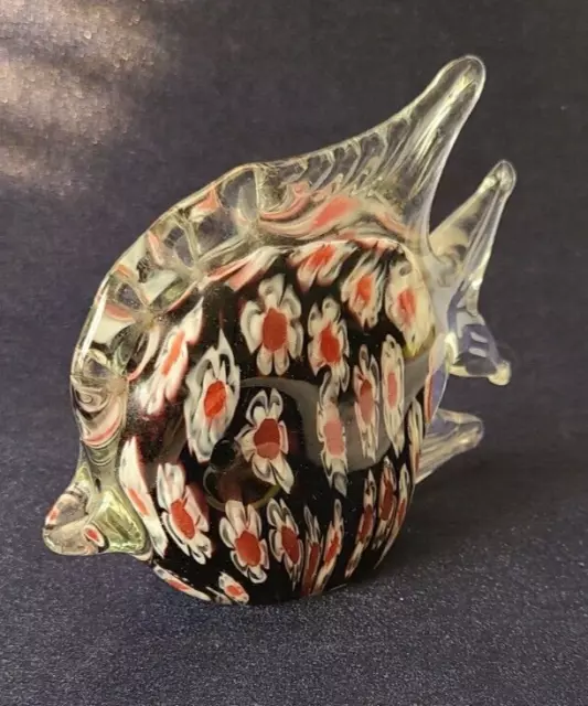 Hand Blown Art Glass Blue/Purple, White, Red Tropical Fish Figurine Paperweight