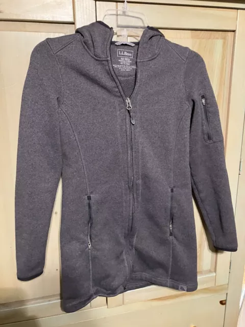 LL Bean Sweater Fleece Coat Jacket Charcoal, ￼ Women’s Full Zip Hooded X Small