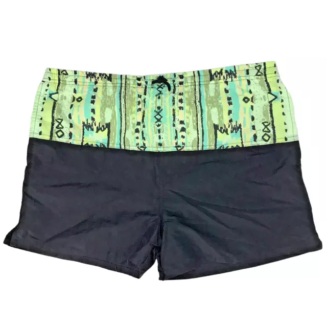 1990s Vintage Swim Trunks Neon Multi Color Shorts Mesh Lined Retro Surf Pocket