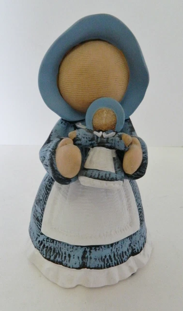 Hand Painted Molded Pottery Plaster Amish Girl Figurine Holding Doll No Face