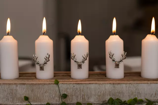 Christmas Candle Pins Stag Silver Reindeer 3pc Set Home Decor Metal Xmas Antler