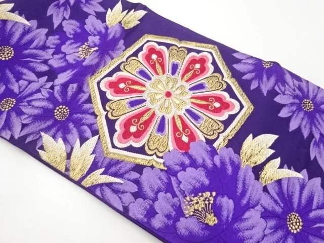 6551833: Japanese Kimono / Antique Fukuro Obi / Woven Floral Kikko