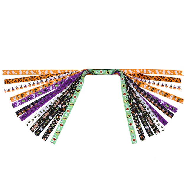 12 Pcs Halloween Print Web Ribbon Set Polyester Presents Ribbons Gift Packing
