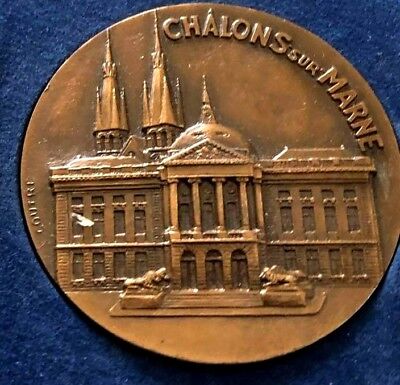 Bronze Medallion Medal Chalons sur Marne Et Decus Et Robur / 60 mm / BOX / N142