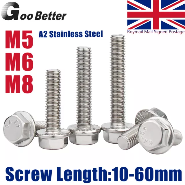 M5 M6 M8 Flanged Hexagon Head Bolts Flange Hex Screws A2 Stainless Steel 304