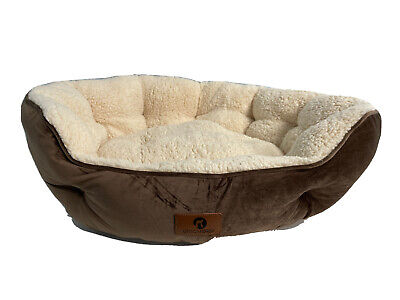 Small Dog Cat Bed Washable Round Brown Cream Lay area: 19x16 inches NEW