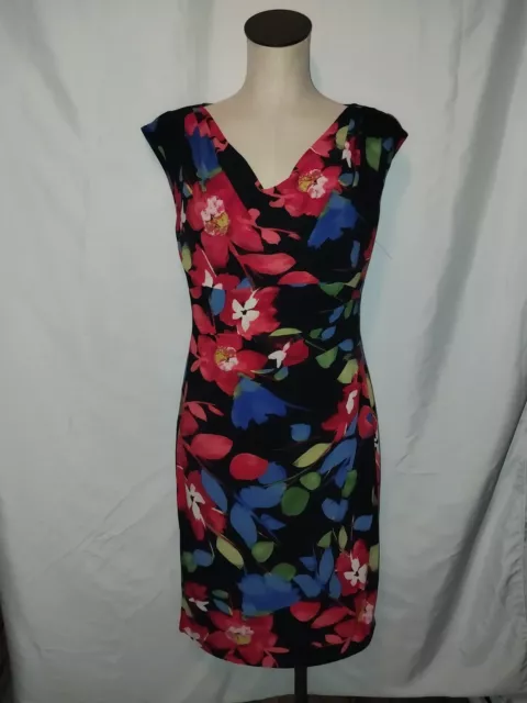 LAUREN RALPH LAUREN Women's Black Summer Floral Sheath Sleeveless Dress 10