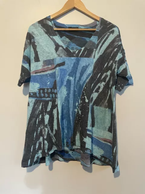 Nally & Millie Womens Colorful Tunic V Neck Short Sleeve Top USA Made Size S / M