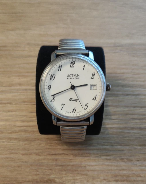 Montre ACTION Besançon Pour Femme - Quartz - Cadran Blanc - Résiste à L'eau 30m - Vintage Sport - Bracelet Acier Neuf