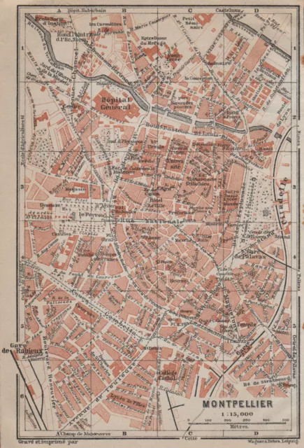 MONTPELLIER antique town city plan de la ville. H�rault carte 1914 old map