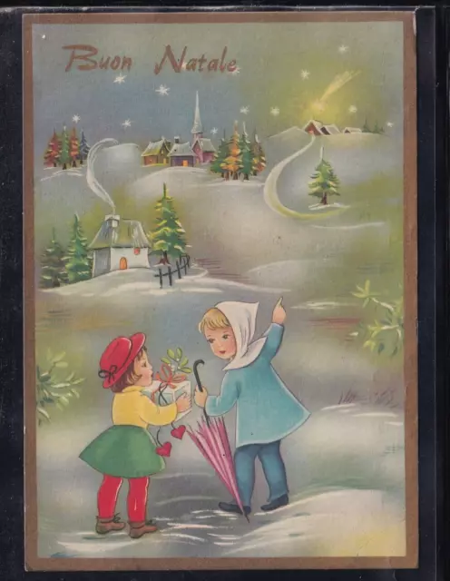 Cartolina Buon Natale Bambini Paesaggio Stella Cometa Z1351