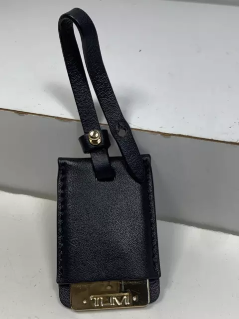 * TUMI ID Hang Tag Gold Metal Logo Black Leather Loop for Suitcase Bags      (K)